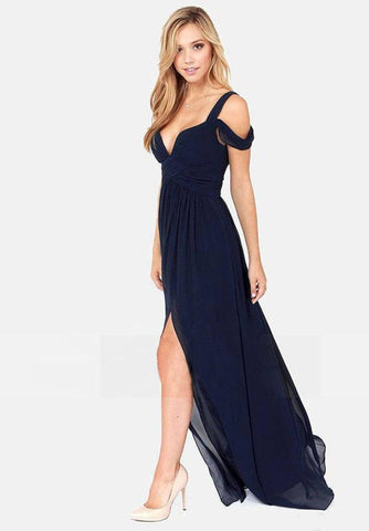 Long Floor Length Elegant Greek Style Chiffon Pleated Dress-3