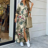 Long Sleeve Boho Maxi Dress - Casual Spring/Autumn Fashion-Green-6
