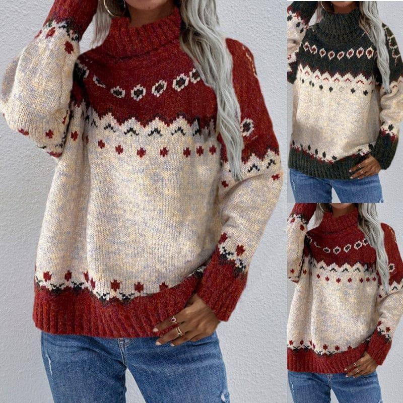 Long Sleeve Jacquard Knitted Thick Sweater-1