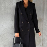 Long Sleeve Lapel Solid Double Breasted Slim Coat Coat-1