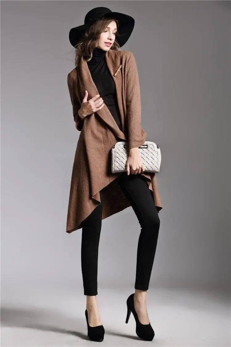 Long-Sleeved Cloak Long Woolen Coat-Camel-8