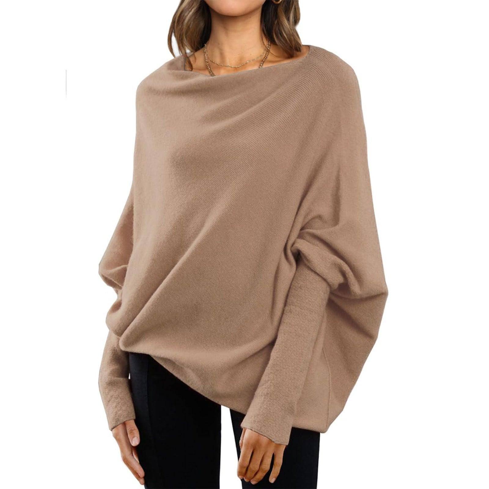 Loose Bat Sleeve Sweater Tops Simple Casual Fashion-Light Brown-2