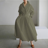 Loose Dress Women Elastic High Waist Show Thin Temperament-Pea green-10