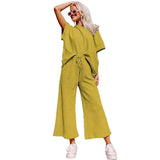 Loose Short Sleeve Trousers Suit-Yellow-8