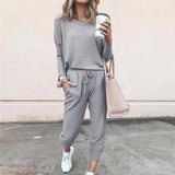 LOVEMI - Lovemi - Loose Solid Color Long Sleeve Casual Set