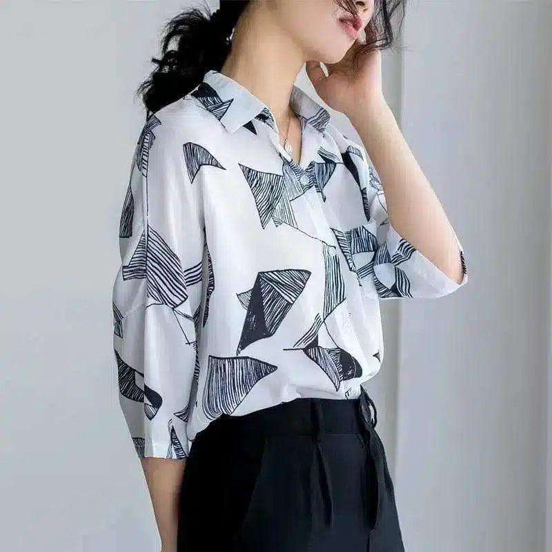 Women's Printed Long Sleeve Blouse-1