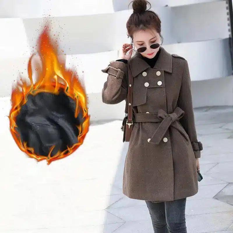 Autumn And Winter Clothes Small Slim Slim Mid-Length-Coffee color and cotton-3