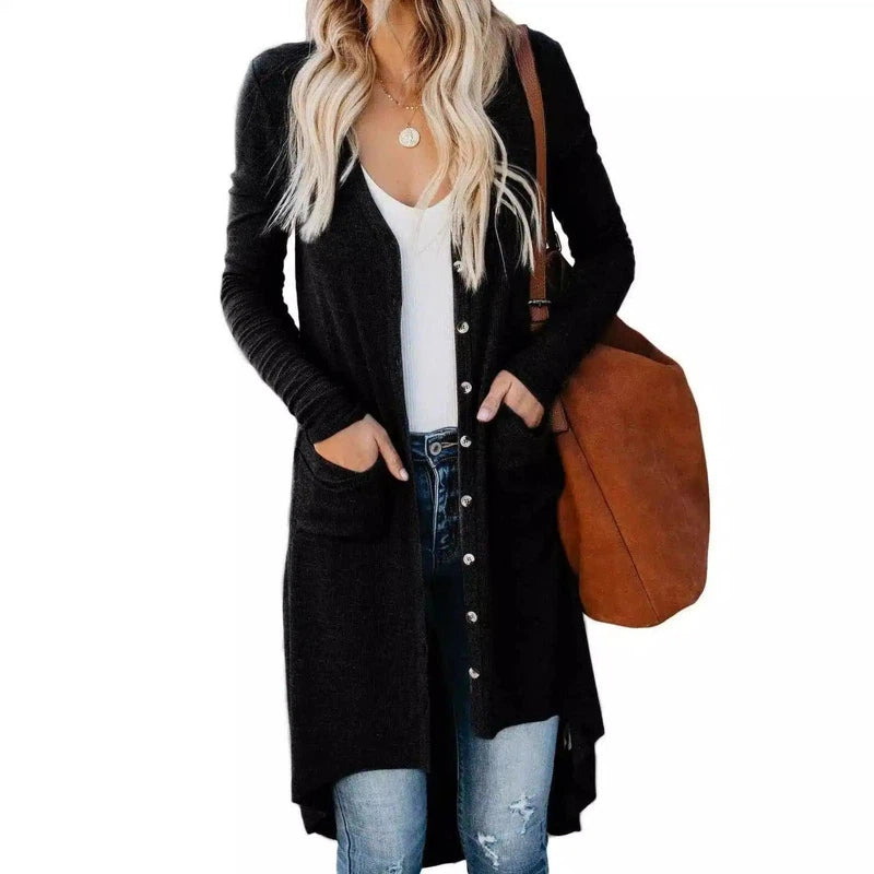 Women's Long Sleeve Open Front Cardigan-Black-3