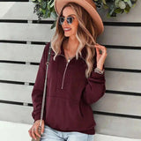 Women's Quilted Half-Zip Pullover Hoodie-Red wine-1