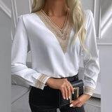 Lovemi -  Autumn Lace Long-Sleeved V-Neck Shirt Blousse LOVEMI  White S 
