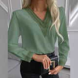 Lovemi -  Autumn Lace Long-Sleeved V-Neck Shirt Blousse LOVEMI  Green S 