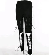 Bandage trousers straps deerskin trousers autumn and winter-Black-3