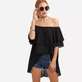 LOVEMI - Lovemi - Blue ruffled shoulder loose chiffon shirt