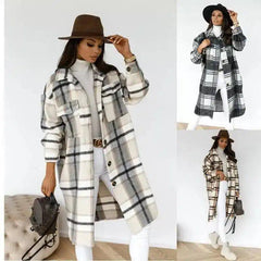 LOVEMI - Lovemi - Button lapel casual warm plaid long woolen coat