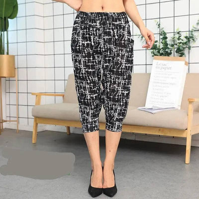 Cage pants printed large size thin ice silk elastic waist-4 STYLE-5