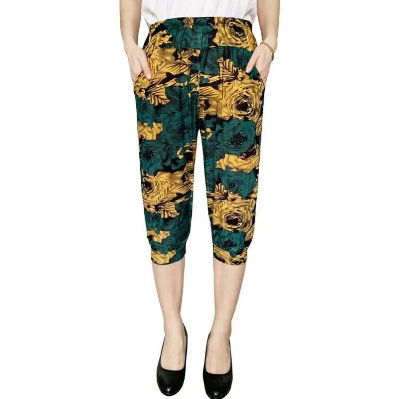 Cage pants printed large size thin ice silk elastic waist-7 STYLE-8