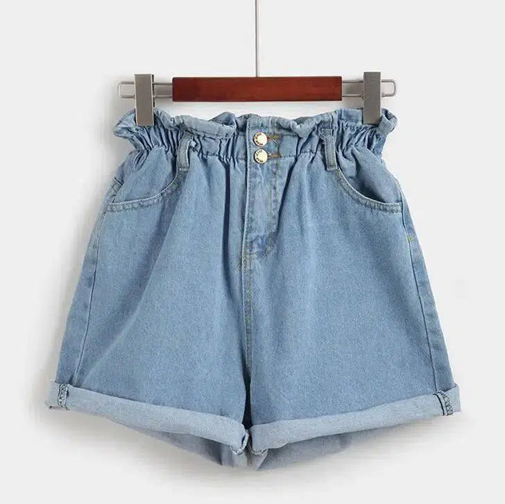 Calyx elastic waist denim shorts female summer high waist-1