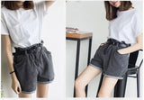 Calyx elastic waist denim shorts female summer high waist-13