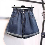 Calyx elastic waist denim shorts female summer high waist-18