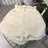 Calyx elastic waist denim shorts female summer high waist-White-33