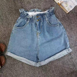 Calyx elastic waist denim shorts female summer high waist-4