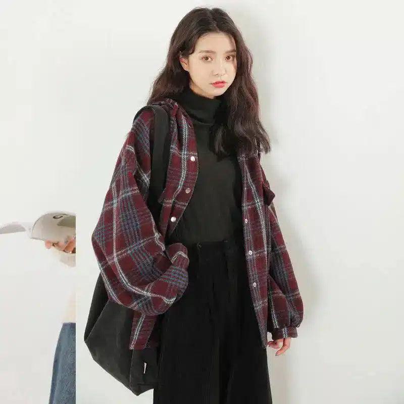 LOVEMI - Lovemi - Cap plaid shirt coat