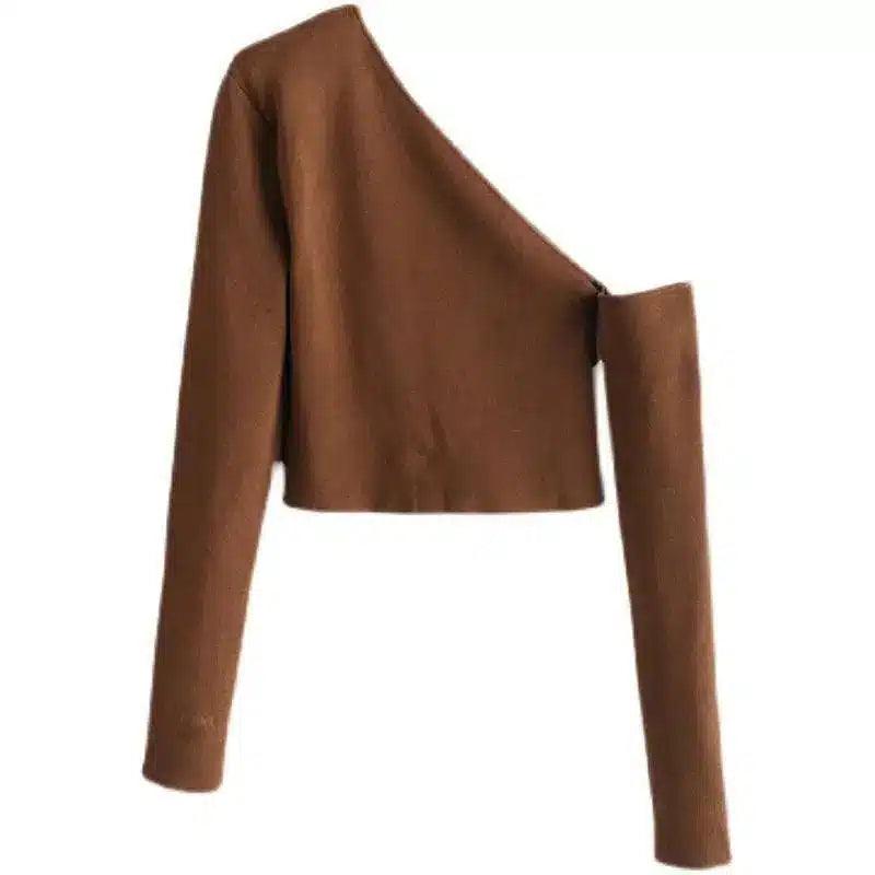 Asymmetric Long Sleeve Crop Top-Coffee-2