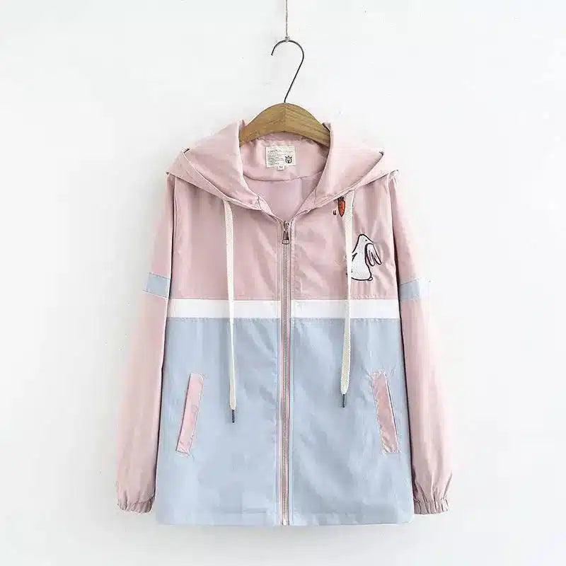 Hooded Casual Windbreaker Jacket with Pockets-Pink-3