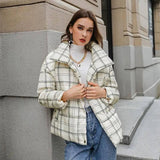 Casual Atmospheric Plaid Thicken Warm Cotton Jacket-White-2