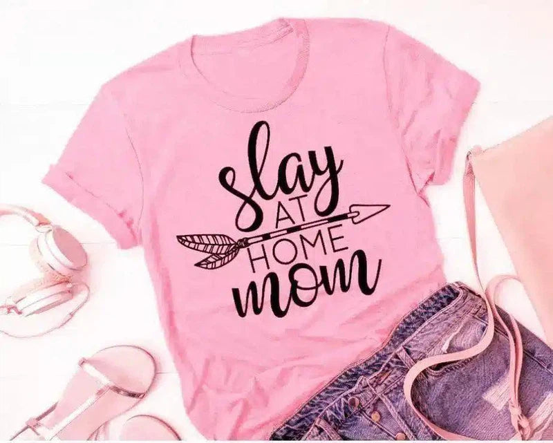 Slogan Tee for Stay-at-Home Moms-Pink-1