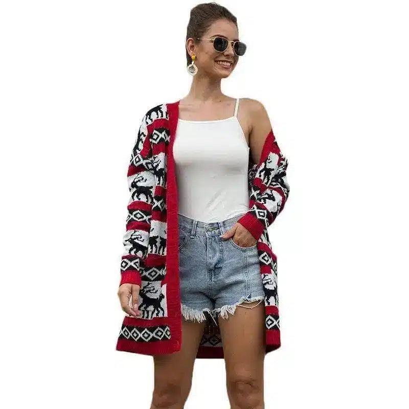 Stylish Elk Cardigan for Every Season-Red-3