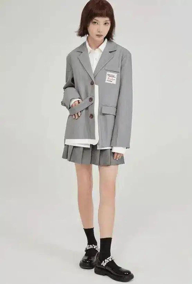 LOVEMI - Lovemi - College Style Gray Suit Jacket Female Design Sense