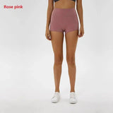 Coloravlue Soft Nylon Fitness Jogger Shorts Women High Waist-Rosepink-12