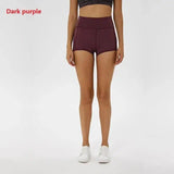 Coloravlue Soft Nylon Fitness Jogger Shorts Women High Waist-Darkpurple-29