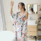 Floral Print Women's Kimono Robe Set-H-8