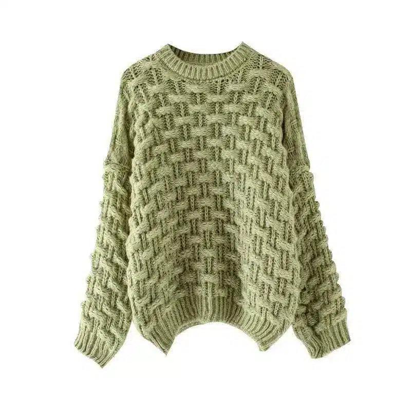 Cozy Crew Neck Pullover for Women-Green-4