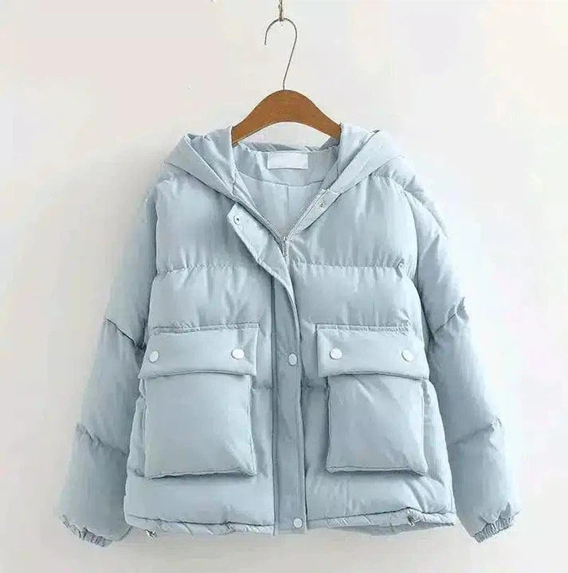 Cute White Coat - Cozy Puffer Jacket for All Occasions-Blue-3