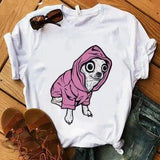 Cute Dog Print Casual T-Shirt for Summer-White3-4