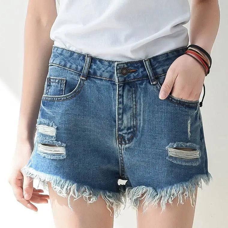 Cutoff Denim Shorts For Women-2