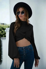 LOVEMI - Lovemi - Design Twisted Lantern Sleeve Crop Top