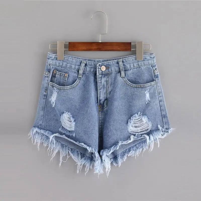 Distressed Tassel Denim Shorts-1