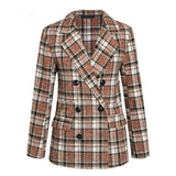 Women's Plaid Double-Breasted Blazer Jacket-Red-1