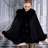 LOVEMI - Lovemi - Double-layer Hooded Cloak Rex Rabbit Fur Collar
