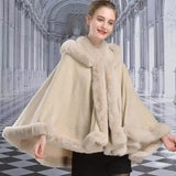 LOVEMI - Lovemi - Double-layer Hooded Cloak Rex Rabbit Fur Collar
