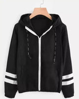 Lovemi -  Double Stripe Panelled Long-sleeved Hooded Jacket Hoodies LOVEMI Black S 