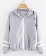 Lovemi -  Double Stripe Panelled Long-sleeved Hooded Jacket Hoodies LOVEMI Grey S 