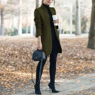 Chic Burgundy Coats for Women - Longline Style-army green-11