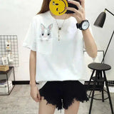 Casual Rabbit Print Pocket T-Shirt-white-1