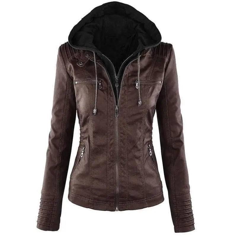 Europe Hot Removable Solid Mens Leather Jacket Lapel Ms.-Coffee-2