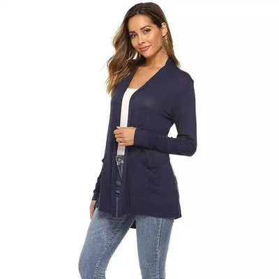 Women's Casual Open Front Cardigan-Navy Blue-9